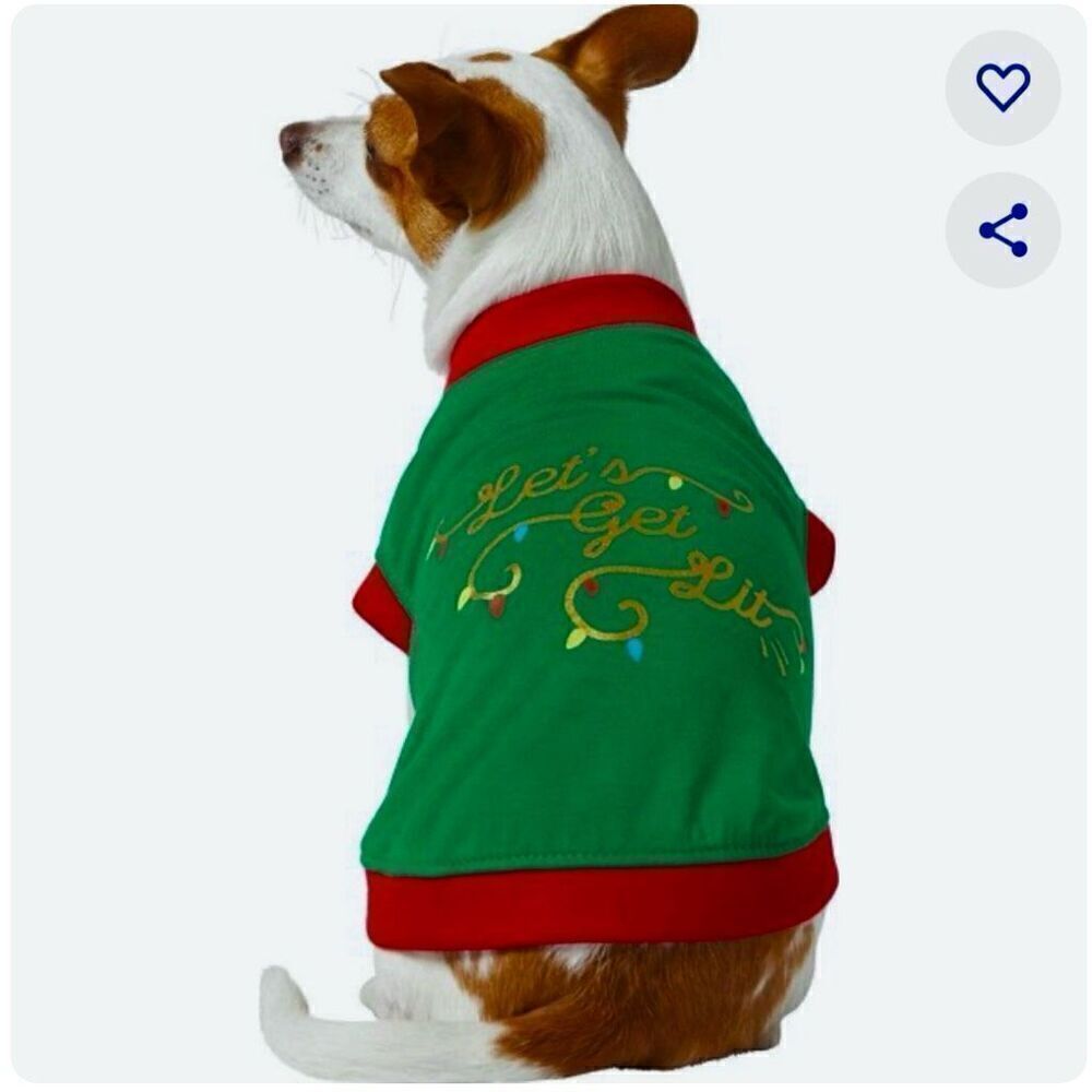 Dog Christmas Holiday Green Shirt Lets Get Lit Sz M/L - Picture 2 of 7